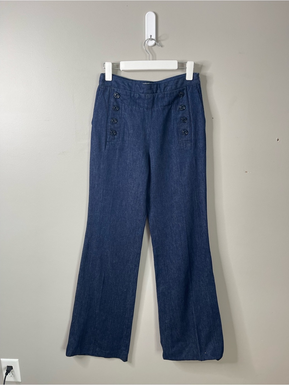 SANDRO High-Rise Blue Denim Sailor Wide-Leg Jeans Sz 38